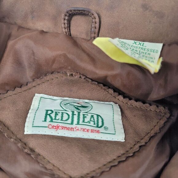 Vintage Red Head 100% Distressed Leather Bomber Hunting Jacket Mens XXL Redhead - Picture 8 of 15